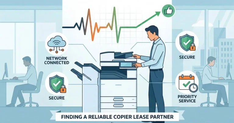 A professional technician providing a Reliable Copier Lease in El Paso, featuring 4-hour SLAs, secure network connectivity, and priority service.