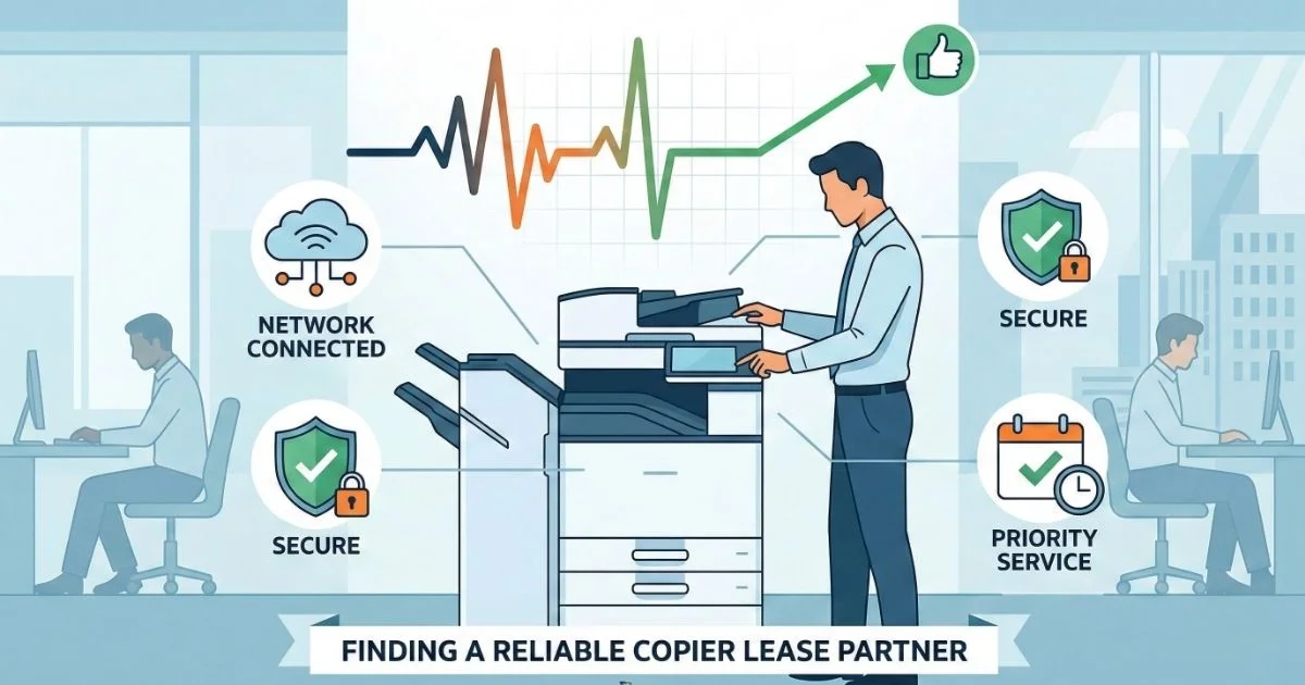 A professional technician providing a Reliable Copier Lease in El Paso, featuring 4-hour SLAs, secure network connectivity, and priority service.