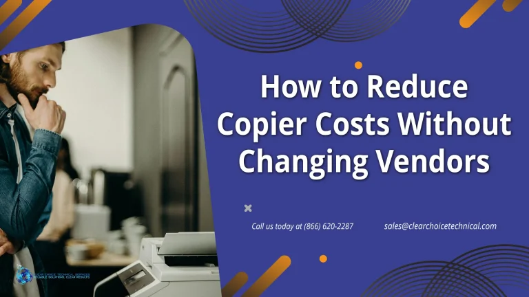 Businessman thinking beside an office copier in El Paso considering how to reduce copier costs without changing vendors