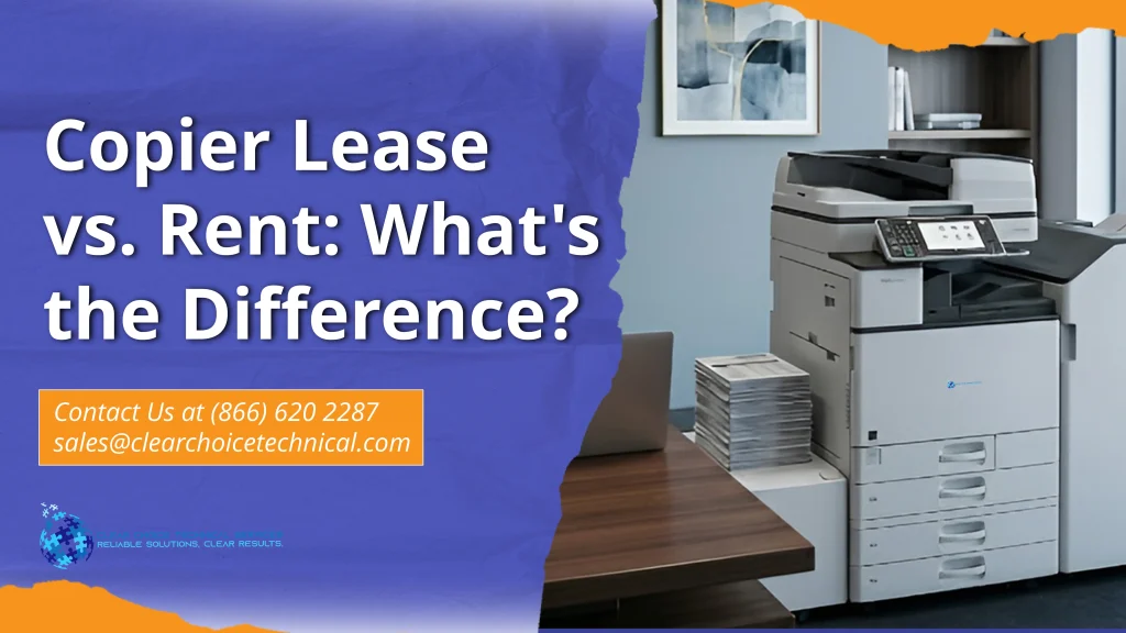 Row of office copiers in an El Paso showroom illustrating copier lease vs rent options for businesses